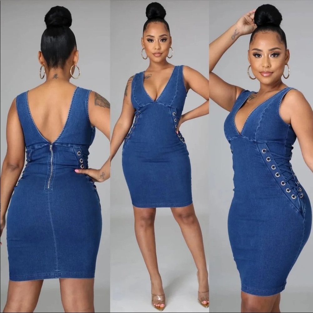 Laced Side Denim Dress
